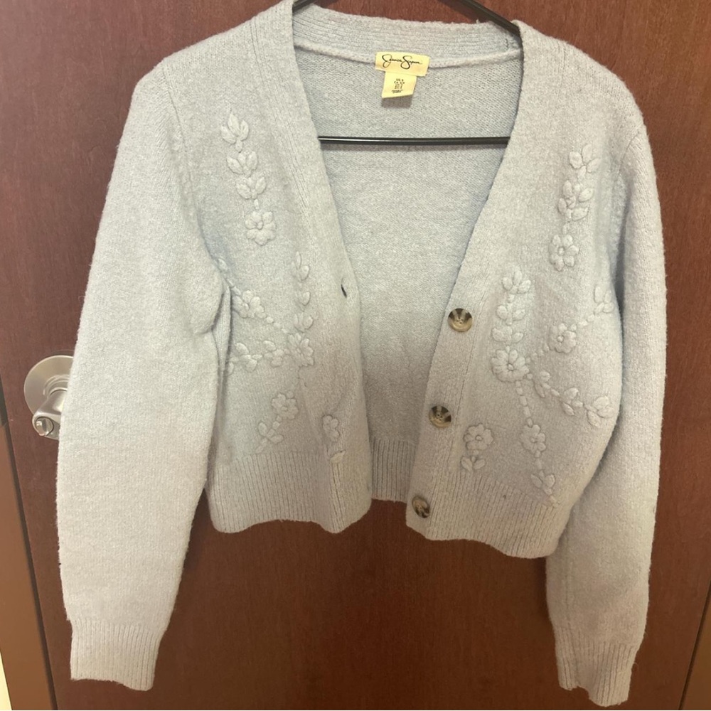 Jessica Simpson Light Blue Embroidered Cardigan
